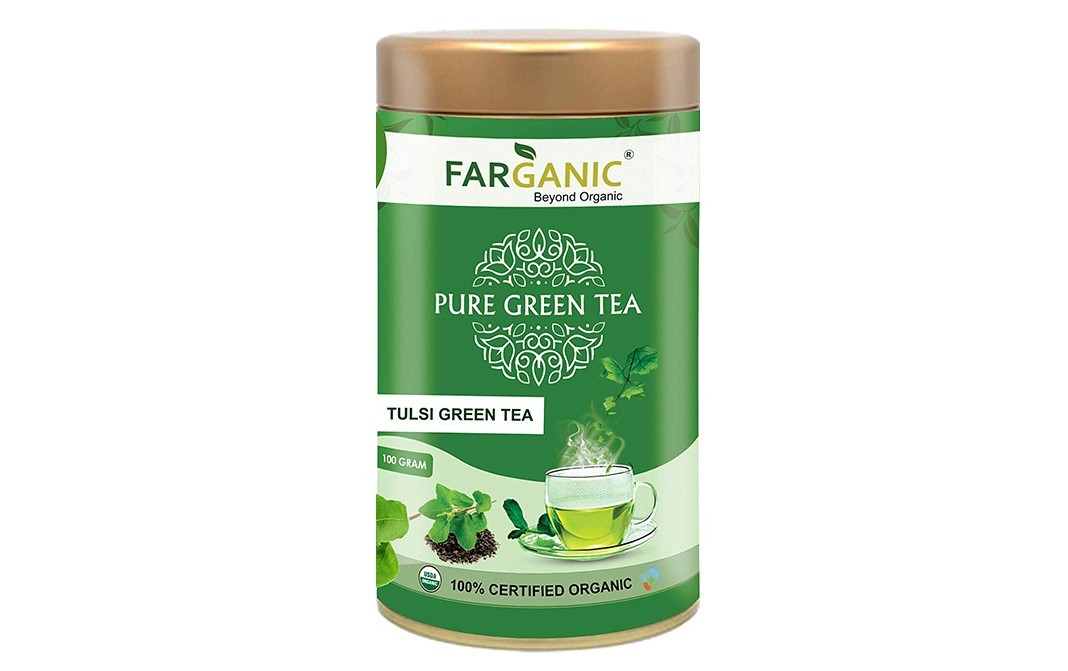 Farganic Pure Green Tea Tulsi Green Tea   Plastic Jar  100 grams